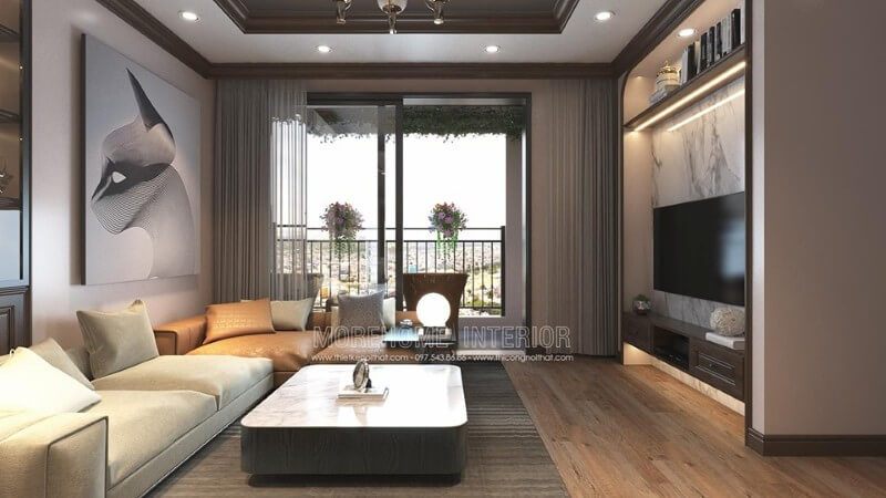 Khu vực tiếp khách sang trọng hơn với bộ sofa chung cư hiện đại thiết kế chung cư