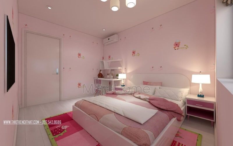 Giấy dán tường hàn quốc đáng yêu với hình ảnh chú heo xinh xắn kết hợp đồ trang trí tràn ngập sắc hồng sẽ là lựa chọn tuyệt vời cho gái yêu của bạn. thiết kế chung cư