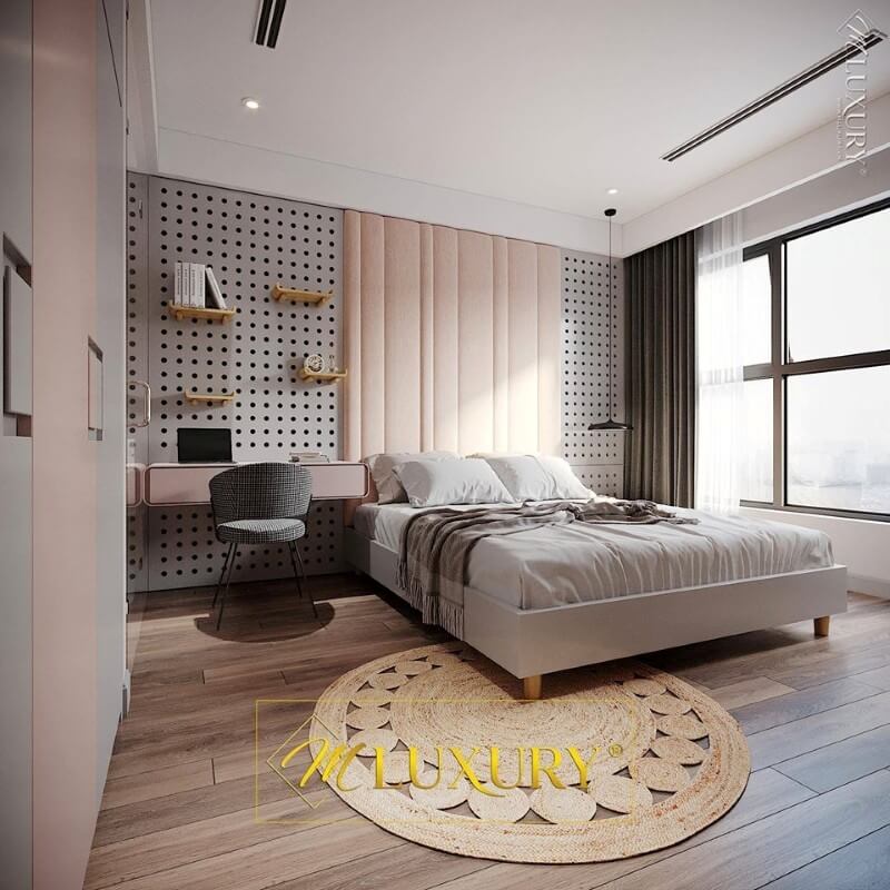 Mẫu giường ngủ hiện đại với lối thiết kế tối giản mà không kém tiện nghi mang đến sự thoải mái nhất cho người sử dụng Mẫu nội thất chung cư đẹp
