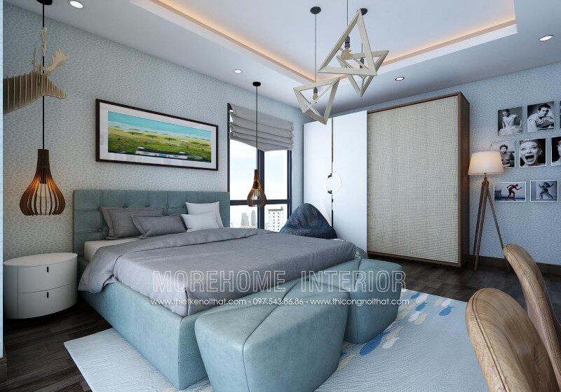 Thiết kế nội thất giường ngủ bọc da cho căn hộ chung cư cao cấp Mẫu nội thất chung cư đẹp