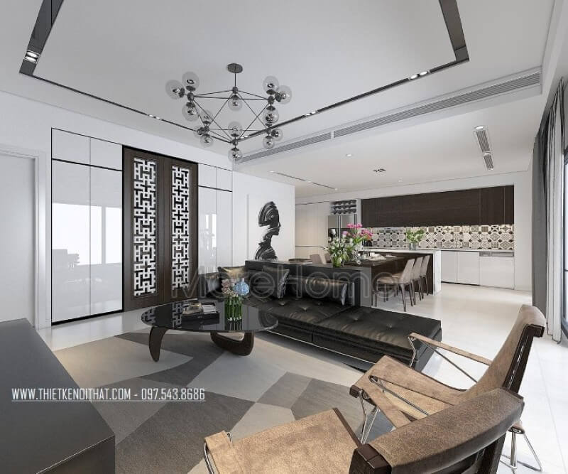 Bộ sofa bọc da với lối thiết kế đơn giản, nhẹ nhàng không đi sâu vào các chi tiết trạm khắc hay trang trí mà nhấn mạnh vào tính công năng tạo sự thuận tiện hơn cho gia chủ thiết kế chung cư