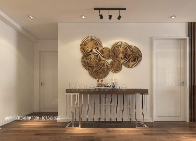 Trang trí nội thất chung cư đẹp với kiểu mẫu kệ decor gỗ óc chó tinh tế này thiết kế chung cư