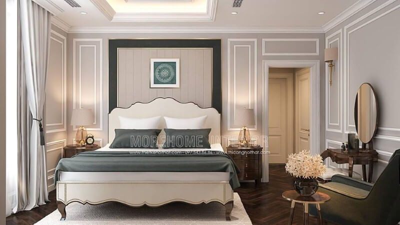 Trang trí nội thất phòng ngủ tân cổ điển sang trọng, quý phái. Thiết kế chung cư