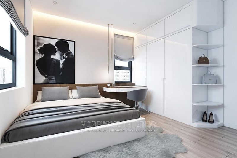 Phòng ngủ màu trắng mang đến cho con người ta có được cảm nhận thân thiện, thư giãn. Thiết kế chung cư