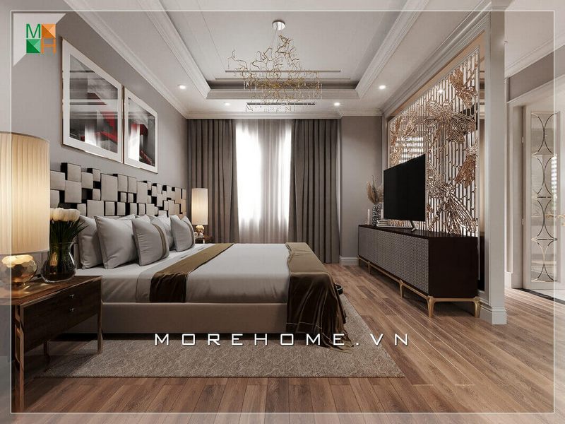 Người ta được chiêm ngưỡng một mẫu giường ngủ với khung gỗ bọc nệm đầu giường độc đáo và có phong cách hiện đại.